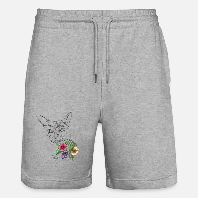 Chat avec des fleurs - Short de jogging bio TRAINER Stanley/Stella unisexe - gris chiné