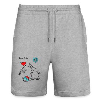 Joyeuses Pâques - Short de jogging bio TRAINER Stanley/Stella unisexe - gris chiné - Devant - Nik (191cm) & Marisol (170cm)