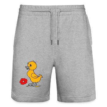 Poussins de Pâques Joyeuses Pâques - Short de jogging bio TRAINER Stanley/Stella unisexe - gris chiné - Devant - Nik (191cm) & Marisol (170cm)