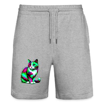 Cat - Stanley/Stella Trainer Unisex Organic Jogging Shorts - heather grey - Front - Nik (191cm) & Marisol (170cm)