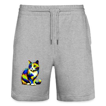 Cat - Stanley/Stella Trainer Unisex Organic Jogging Shorts - heather grey - Front - Nik (191cm) & Marisol (170cm)
