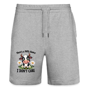 Funny Cow Quote– There’s a 90% Chance I Don’t Care - Stanley/Stella Trainer Unisex Organic Jogging Shorts - heather grey - Front - Nik (191cm) & Marisol (170cm)