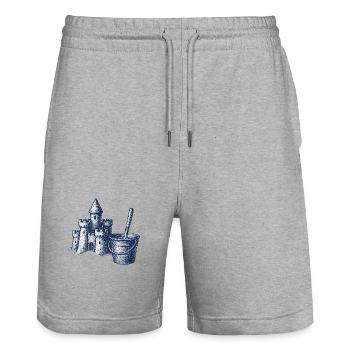 Whimsical Sandcastle and Bucket Design - Stanley/Stella Trainer Unisex Organic Jogging Shorts - heather grey - Front - Nik (191cm) & Marisol (170cm)