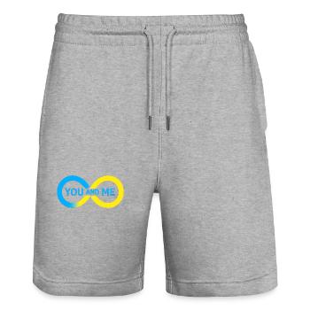 Vivid friendship illustration - Stanley/Stella Trainer Unisex Organic Jogging Shorts - heather grey - Front - Nik (191cm) & Marisol (170cm)