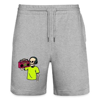 Neon Skelett mit Boombox – Retro Hip-Hop Vibes - Stanley/Stella Unisex Bio Joggingshorts Trainer  - Grau meliert - Vorne - Nik (191cm) & Marisol (170cm)