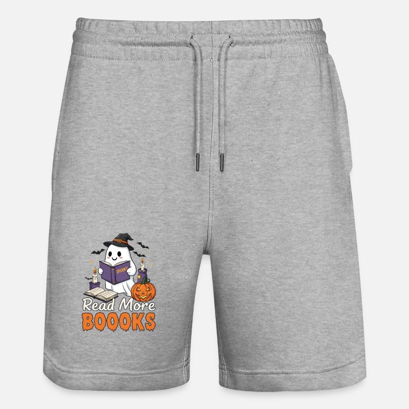 Fantôme - Lire plus de livres - Halloween - Short de jogging bio TRAINER Stanley/Stella unisexe - gris chiné
