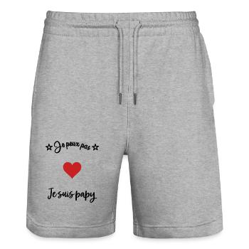 PAPY. PAPA. FÊTE DES PÈRES. BONNE FÊTE PAPA. BONNE - Short de jogging bio TRAINER Stanley/Stella unisexe - gris chiné - Devant - Nik (191cm) & Marisol (170cm)