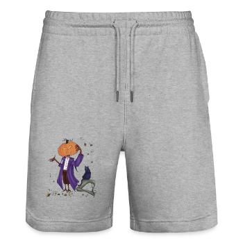 Citrouille fringante en manteau violet - Short de jogging bio TRAINER Stanley/Stella unisexe - gris chiné - Devant - Nik (191cm) & Marisol (170cm)