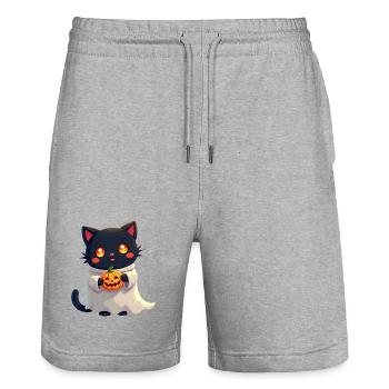 Halloween Cat with Halloween Pumpkin - Stanley/Stella Unisex Bio Joggingshorts Trainer  - Grau meliert - Vorne - Nik (191cm) & Marisol (170cm)