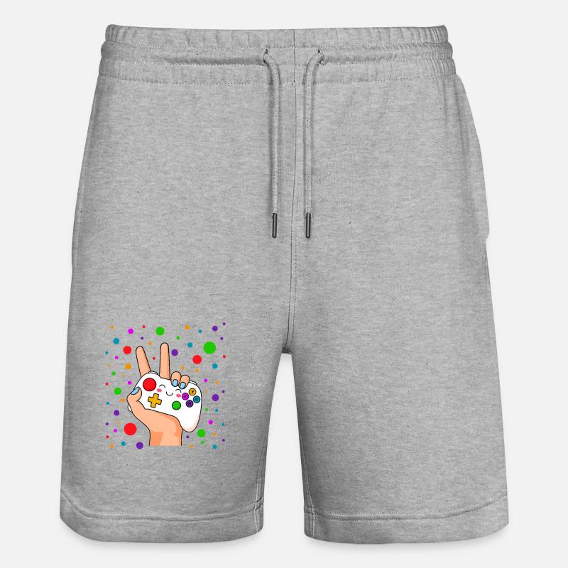 Peace-Zeichen-Controller Pop - Stanley/Stella Unisex Bio Joggingshorts Trainer  - Grau meliert