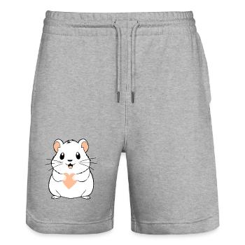 Cadeau de la Saint-Valentin pour le hamster au cœur rose - Short de jogging bio TRAINER Stanley/Stella unisexe - gris chiné - Devant - Nik (191cm) & Marisol (170cm)