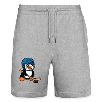 Lustiger Pinguin Hockey Spieler Comic Eishockey - Stanley/Stella Trainer Unisex Organic Jogging Shorts - heather grey - Front - Nik (191cm) & Marisol (170cm)