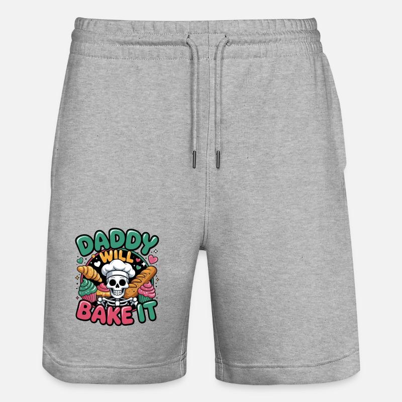 Daddy Will Bake It Skull Chef - Stanley/Stella Trainer Unisex Organic Jogging Shorts - heather grey