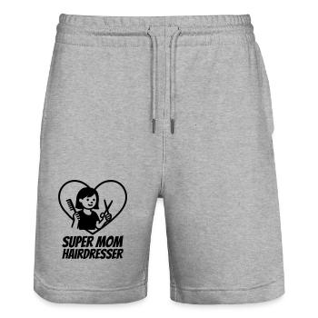 Super Mom Hairdresser – Scissors Heart - Stanley/Stella Trainer Unisex Organic Jogging Shorts - heather grey - Front - Nik (191cm) & Marisol (170cm)