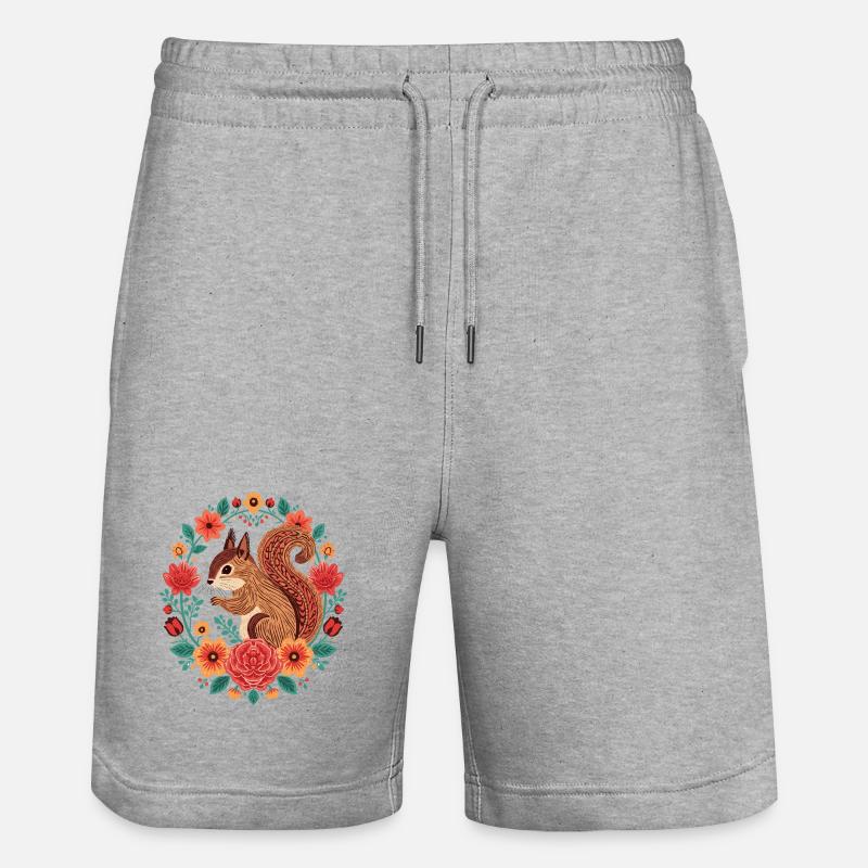 Écureuil dans le cercle de fleurs - Short de jogging bio TRAINER Stanley/Stella unisexe - gris chiné