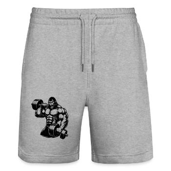Muscular gorilla doing bodybuilding - Stanley/Stella Trainer Unisex Organic Jogging Shorts - heather grey - Front - Nik (191cm) & Marisol (170cm)