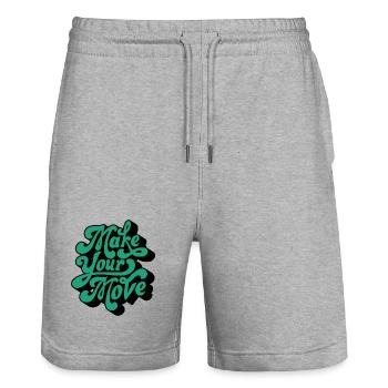 Make Your Move – Retro Script Motif - Stanley/Stella Trainer Unisex Organic Jogging Shorts - heather grey - Front - Nik (191cm) & Marisol (170cm)