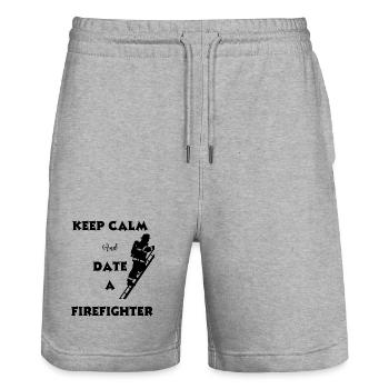 Firefighter humor date - Stanley/Stella Trainer Unisex Organic Jogging Shorts - heather grey - Front - Nik (191cm) & Marisol (170cm)