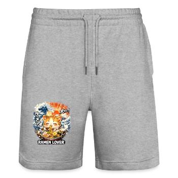 Katzen Ramen Nudel Japaner Anime Manga Kawaii - Stanley/Stella Unisex Bio Joggingshorts Trainer  - Grau meliert - Vorne - Nik (191cm) & Marisol (170cm)