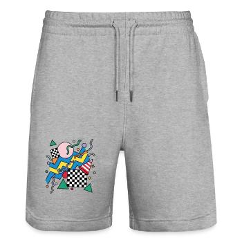 Geometrisches Neon-Punk Muster - Stanley/Stella Unisex Bio Joggingshorts Trainer  - Grau meliert - Vorne - Nik (191cm) & Marisol (170cm)