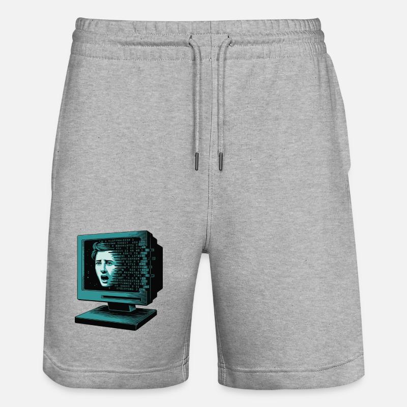 Retro-Computer Schrecken-  Retroglitch KI - Stanley/Stella Unisex Bio Joggingshorts Trainer  - Grau meliert