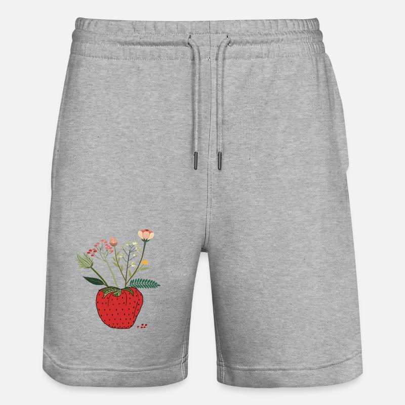 Fraise avec bouquet de fleurs - Short de jogging bio TRAINER Stanley/Stella unisexe - gris chiné