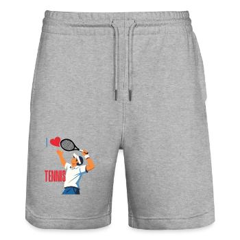 I Love Tennis Illustration - Stanley/Stella Unisex Bio Joggingshorts Trainer  - Grau meliert - Vorne - Nik (191cm) & Marisol (170cm)