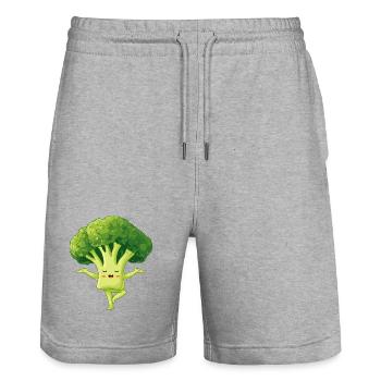 Kawaii Broccoli Yoga Charm - Stanley/Stella Trainer Unisex Organic Jogging Shorts - heather grey - Front - Nik (191cm) & Marisol (170cm)