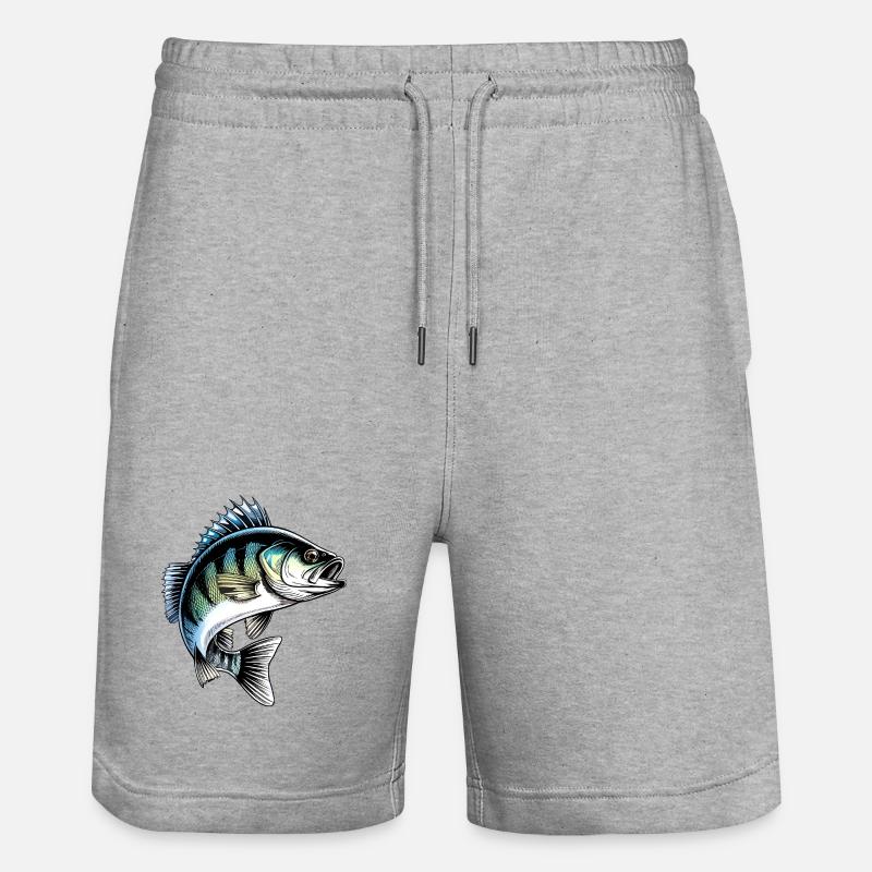 Jumping Perch Dynamic Fish Illustration - Stanley/Stella Trainer Unisex Organic Jogging Shorts - heather grey