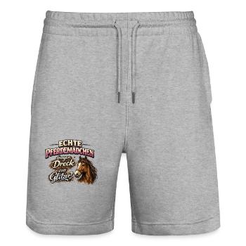 Echte Pferdemädchen: Dreck statt Glitzer - Stanley/Stella Unisex Bio Joggingshorts Trainer  - Grau meliert - Vorne - Nik (191cm) & Marisol (170cm)