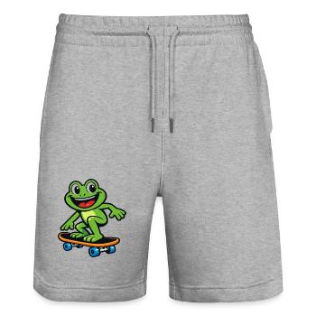 Frog on Skateboard – Cartoon Design - Stanley/Stella Trainer Unisex Organic Jogging Shorts - heather grey - Front - Nik (191cm) & Marisol (170cm)