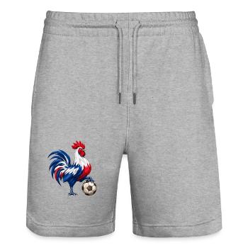 Motif de supporter de football coq France Animal héraldique - Short de jogging bio TRAINER Stanley/Stella unisexe - gris chiné - Devant - Nik (191cm) & Marisol (170cm)