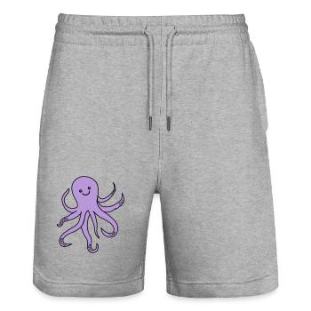 Lila Oktopus Charm - Stanley/Stella Unisex Bio Joggingshorts Trainer  - Grau meliert - Vorne - Nik (191cm) & Marisol (170cm)