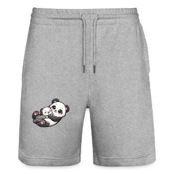 Maman panda se blottit contre son doux petit - Short de jogging bio TRAINER Stanley/Stella unisexe - gris chiné - Devant - Nik (191cm) & Marisol (170cm)