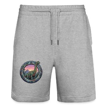 Brachiosaurus in the volcanic ring - Stanley/Stella Trainer Unisex Organic Jogging Shorts - heather grey - Front - Nik (191cm) & Marisol (170cm)