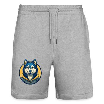 Husky Dog Kawaii Maskottchen Cartoon Clipart Logo Abzeichen - Stanley/Stella Unisex Bio Joggingshorts Trainer  - Grau meliert - Vorne - Nik (191cm) & Marisol (170cm)