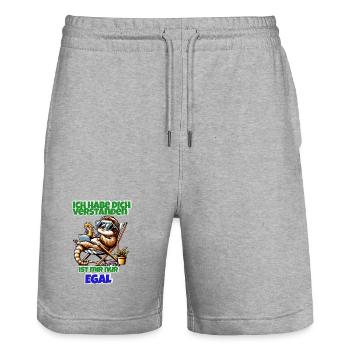 Faultier Shirt – Ist mir nur egal - Stanley/Stella Unisex Bio Joggingshorts Trainer  - Grau meliert - Vorne - Nik (191cm) & Marisol (170cm)