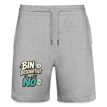 BIN BESCHÄFTIGT MIT NÖ - Stanley/Stella Unisex Bio Joggingshorts Trainer  - Grau meliert - Vorne - Nik (191cm) & Marisol (170cm)