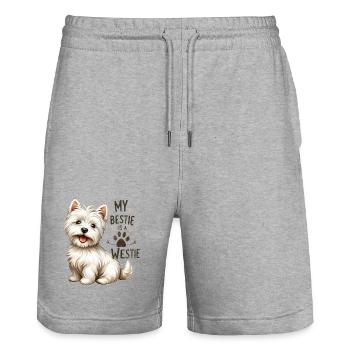 Westie Bestie Design du mignon West Highland Terrier - Short de jogging bio TRAINER Stanley/Stella unisexe - gris chiné - Devant - Nik (191cm) & Marisol (170cm)
