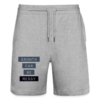 Growth Can Be Messy Personal Growth Quote Logo - Stanley/Stella Trainer Unisex Organic Jogging Shorts - heather grey - Front - Nik (191cm) & Marisol (170cm)