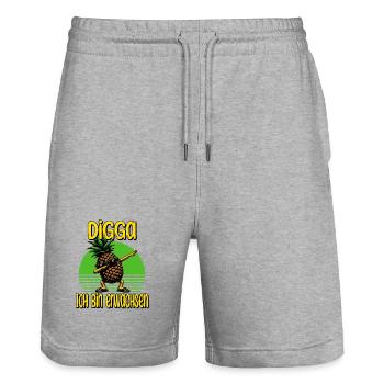 Lustiges Shirt – Digga Ich Bin Erwachsen - Stanley/Stella Unisex Bio Joggingshorts Trainer  - Grau meliert - Vorne - Nik (191cm) & Marisol (170cm)