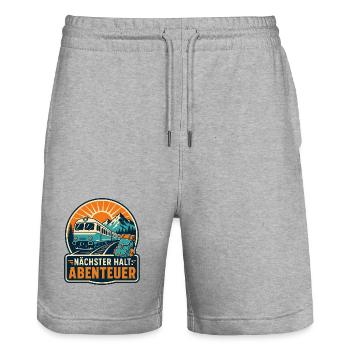 Nächster Halt Abenteuer Zugreise Interrail Bahn - Stanley/Stella Unisex Bio Joggingshorts Trainer  - Grau meliert - Vorne - Nik (191cm) & Marisol (170cm)