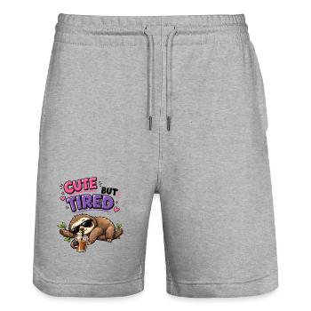 Süß aber müde Faultier mit Eiskaffee - Stanley/Stella Unisex Bio Joggingshorts Trainer  - Grau meliert - Vorne - Nik (191cm) & Marisol (170cm)