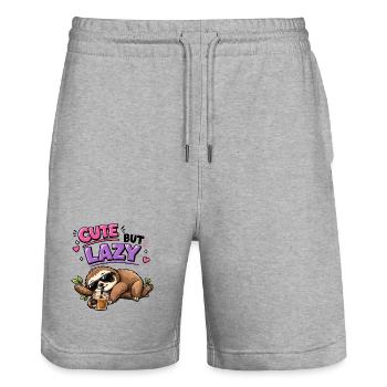Süß aber faul Faultier mit Eiskaffee - Stanley/Stella Unisex Bio Joggingshorts Trainer  - Grau meliert - Vorne - Nik (191cm) & Marisol (170cm)