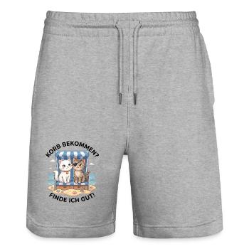 Katzen im Strandkorb Urlaub - Stanley/Stella Unisex Bio Joggingshorts Trainer  - Grau meliert - Vorne - Nik (191cm) & Marisol (170cm)