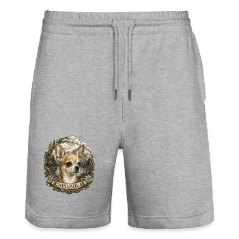 Chihuahua im Vintage Stil mit Berglandschaft - Stanley/Stella Unisex Bio Joggingshorts Trainer  - Grau meliert - Vorne - Nik (191cm) & Marisol (170cm)