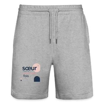 Soeur pour la première fois - Short de jogging bio TRAINER Stanley/Stella unisexe - gris chiné - Devant - Nik (191cm) & Marisol (170cm)