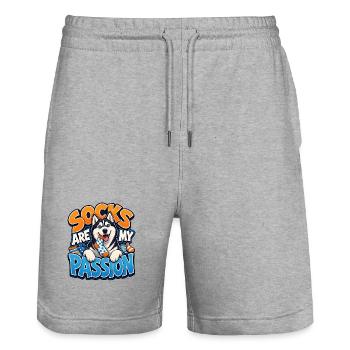 Siberian Husky - Stanley/Stella Trainer Unisex Organic Jogging Shorts - heather grey - Front - Nik (191cm) & Marisol (170cm)