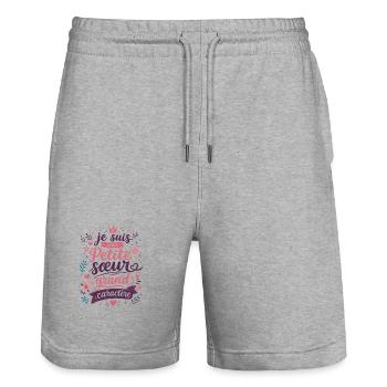 je suis une Petite sœur grand caractère - Short de jogging bio TRAINER Stanley/Stella unisexe - gris chiné - Devant - Nik (191cm) & Marisol (170cm)