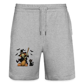 Motif vintage effrayant de la sorcière Halloween Chat citrouille - Short de jogging bio TRAINER Stanley/Stella unisexe - gris chiné - Devant - Nik (191cm) & Marisol (170cm)
